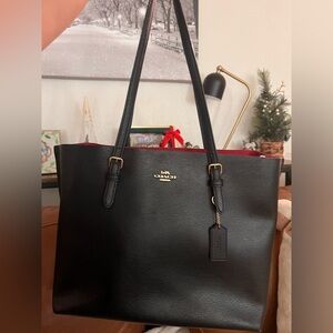 Coach Black and Red Leather Mollie Tote Bag